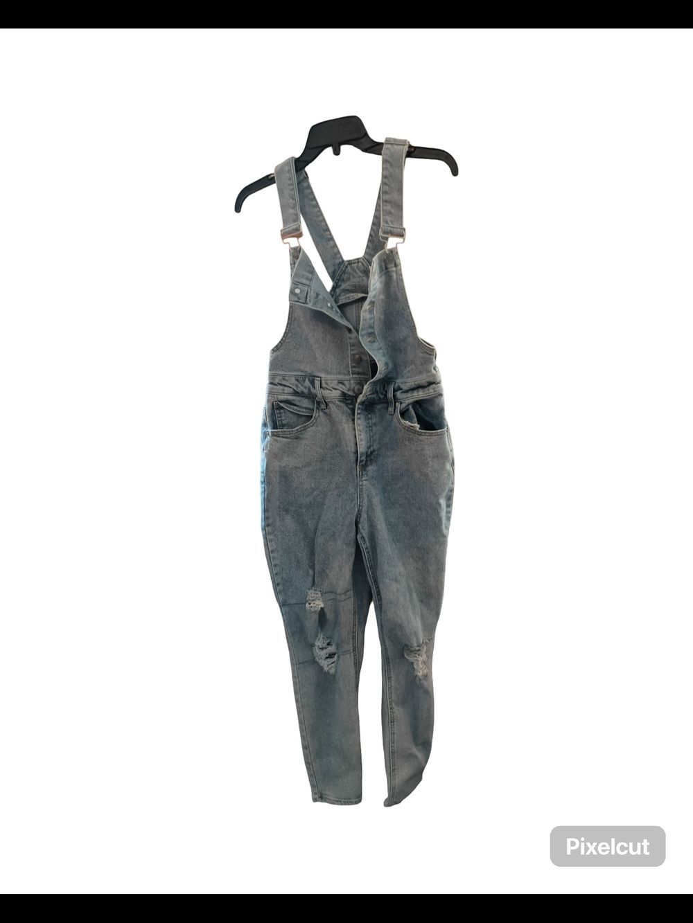 Light Blue Distressed Denim Overalls Size Small Women's 3-4 - Picture 8 of 15